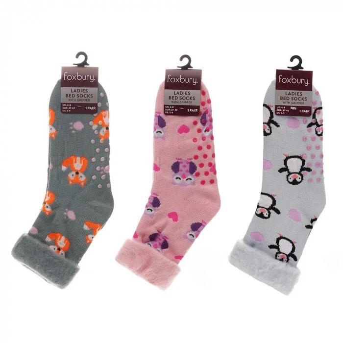 Ladies Fluffy Bed Socks – Animal Print, Anti-Slip