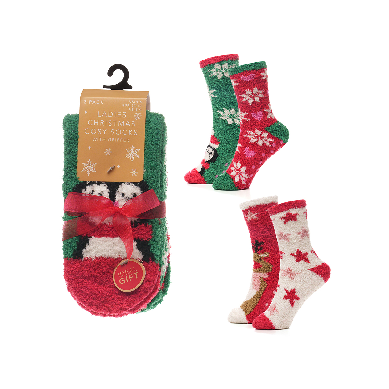 Christmas cosy socks with gripper 2 pack